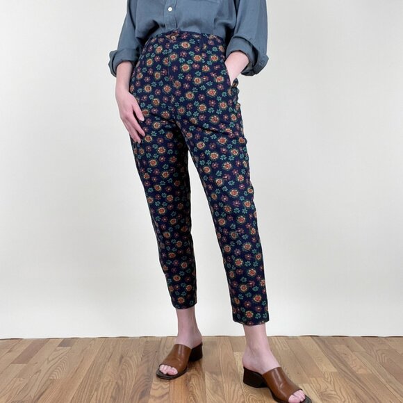 Rare Vintage ESPRIT Floral Print Pants Trousers Denim Jean Funky Rainbow 80s 90s - Picture 1 of 8